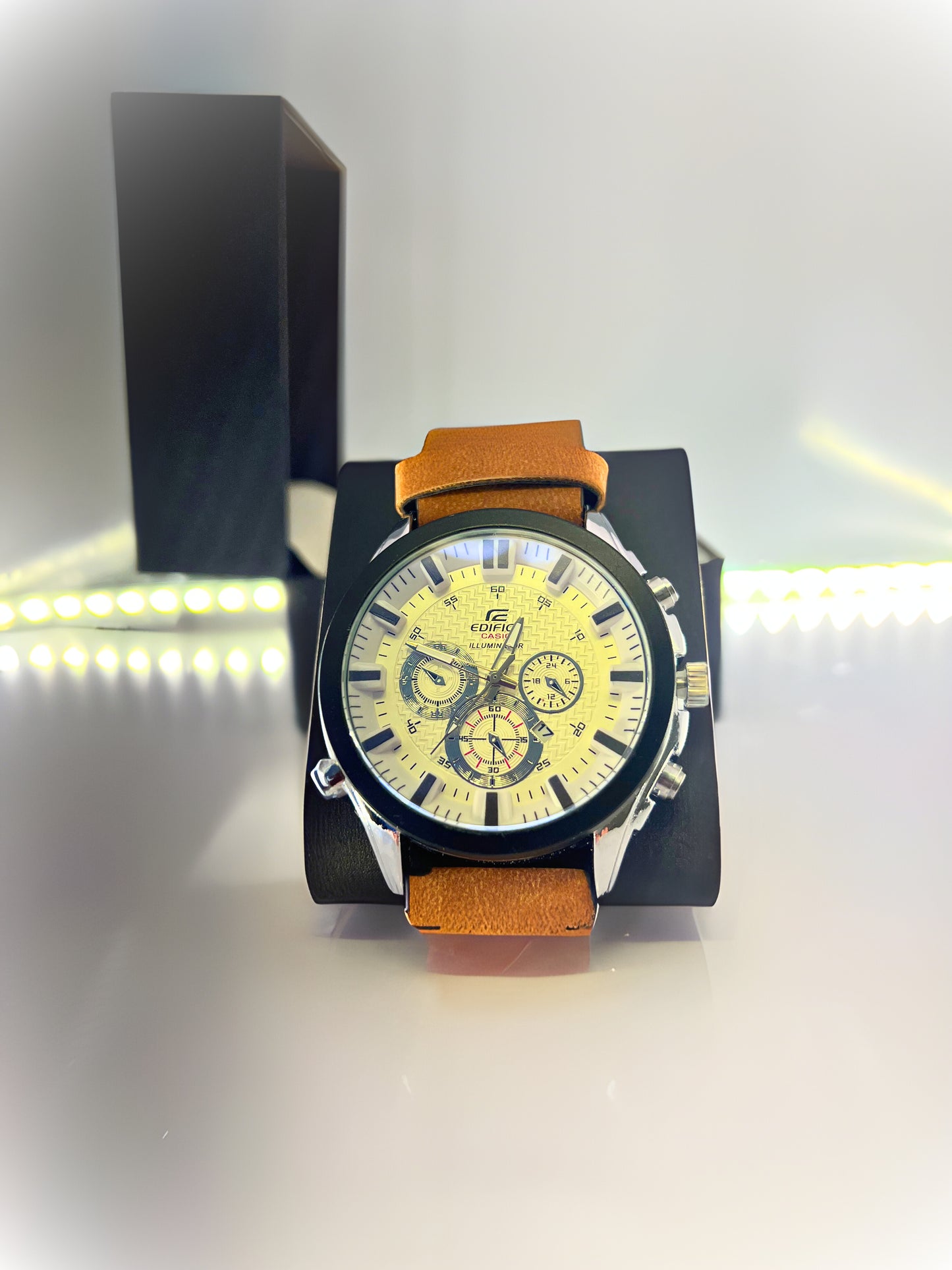 EDIFICE-Leather Strap With Magnificent White Dial