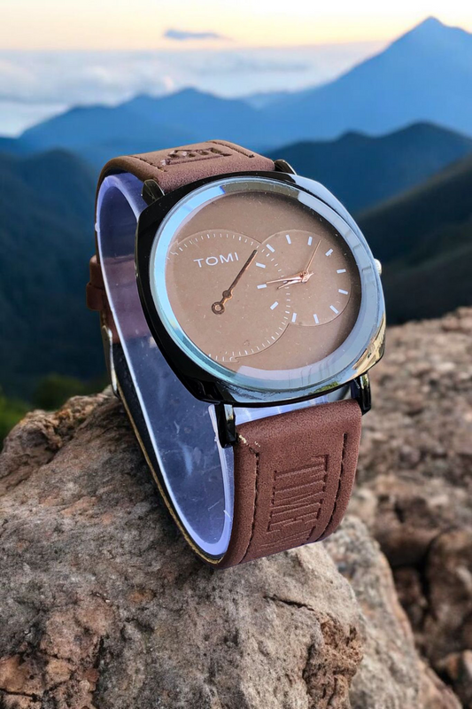 TOMI- T76 Brown Dial With Luxury Stunning Leather Strap
