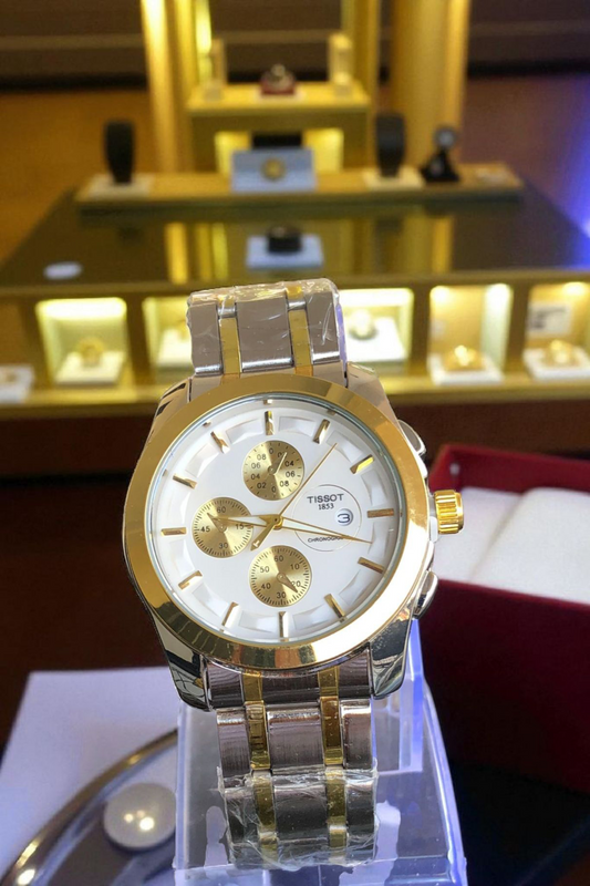 TISSOT- N21 Silver Golden Chain With Stunning White Dial In Luxury Look