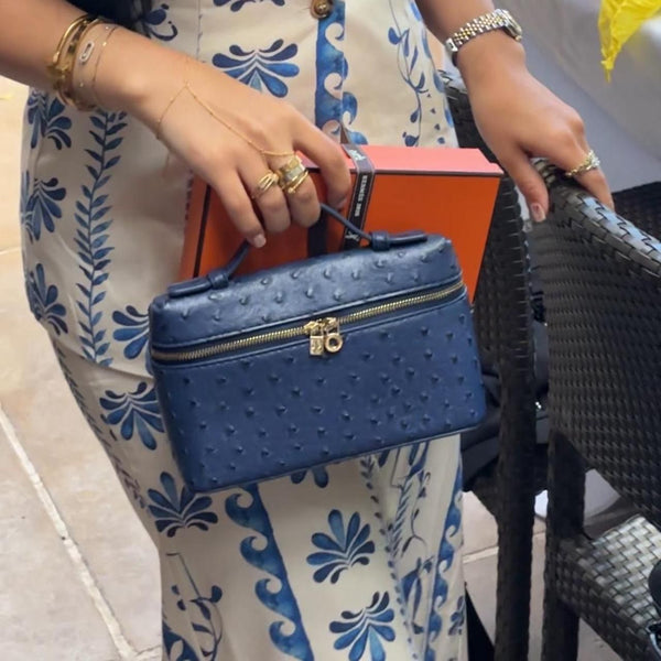 LORO PIANA RESTOCK – Extra Pocket L19 Women Bag (Ostrich Leather) (Blue)