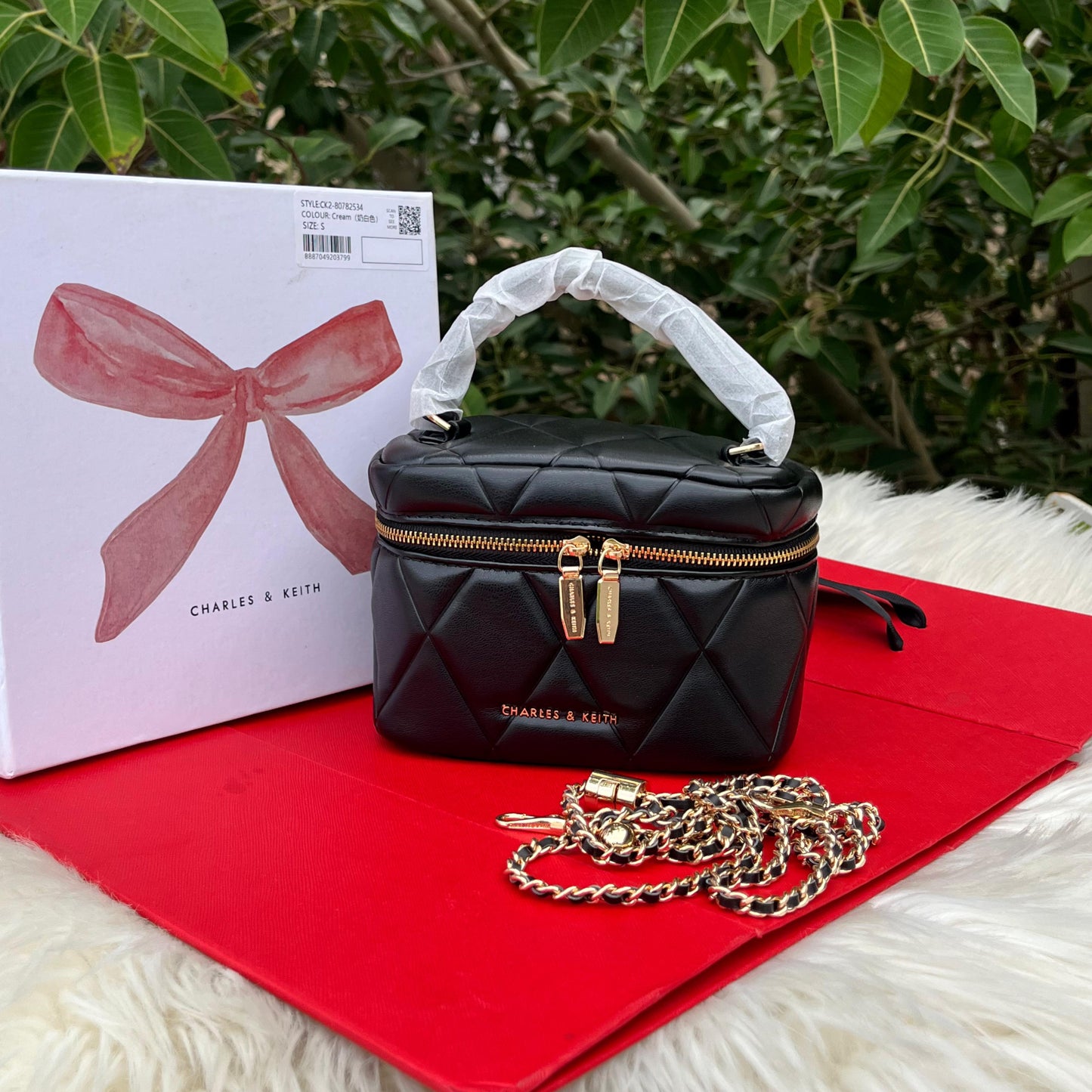 CHARLES & KEITH Crossbody – Women Bag with Long Chain (Black)