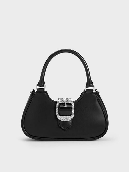 CHARLES & KEITH Avis Belted Top Handle – Women Bag (Faux Shearling) (Black)