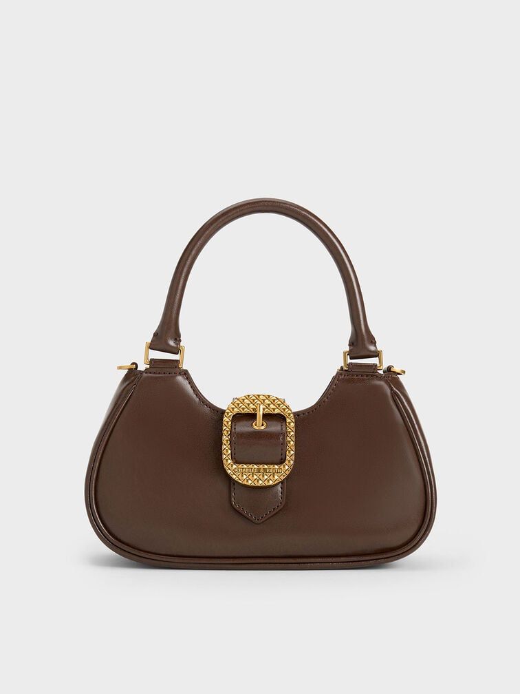 CHARLES & KEITH Avis Belted Top Handle – Women Bag (Faux Shearling) (Brown)