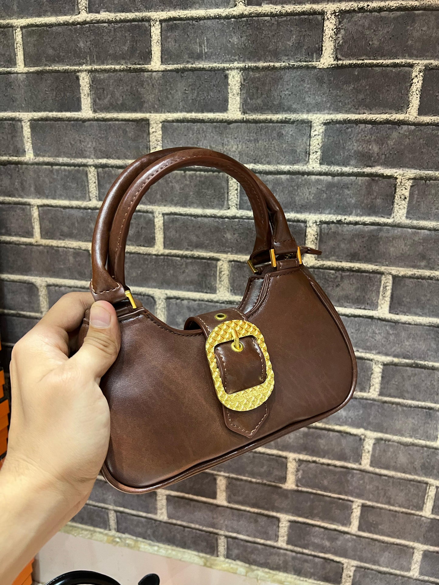 CHARLES & KEITH Avis Belted Top Handle – Women Bag (Faux Shearling) (Brown)