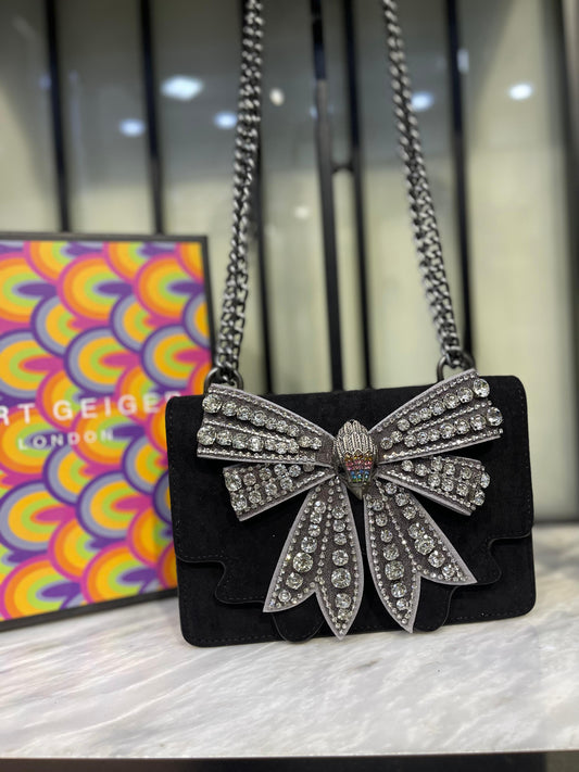 KURT GEIGER Small Shoreditch Bow – Women Bag (Crystal Embellished) (black)