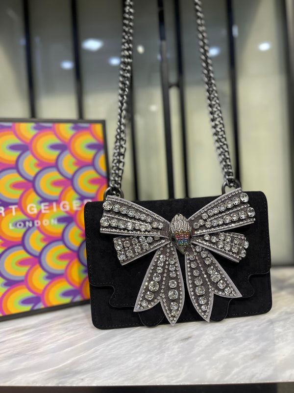 KURT GEIGER Small Shoreditch Bow – Women Bag (Crystal Embellished) (black)