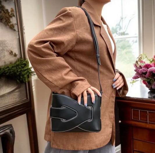 POLENE Nodde – Women Bag (Interlaced Leather Design) (Black)