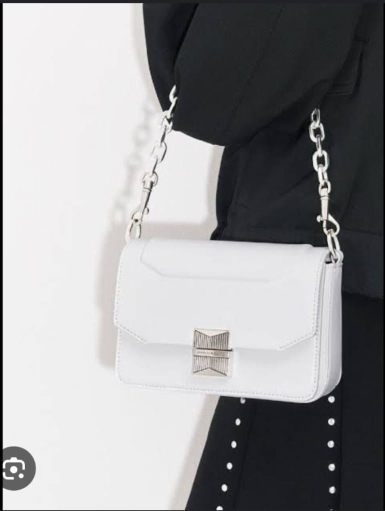 CHARLES & KEITH Women Bag – Belted Design with Push-Lock Closure (White)