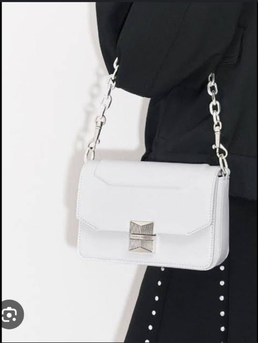 CHARLES & KEITH Women Bag – Belted Design with Push-Lock Closure (White)