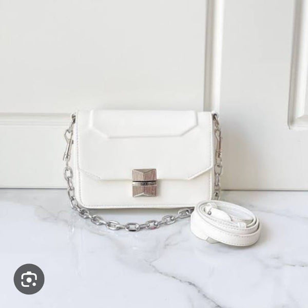 CHARLES & KEITH Women Bag – Belted Design with Push-Lock Closure (White)