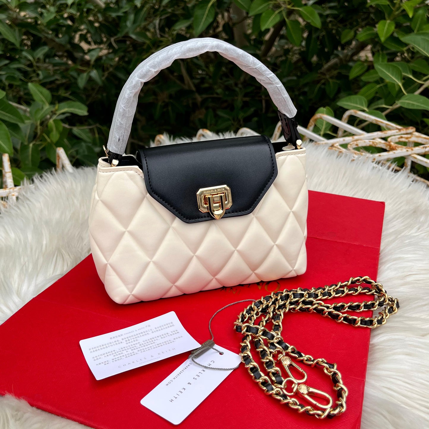 CHARLES & KEITH – Arwen Quilted Braided-Strap Top Handle Bag (Off White)