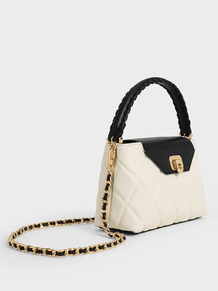 CHARLES & KEITH – Arwen Quilted Braided-Strap Top Handle Bag (Off White)