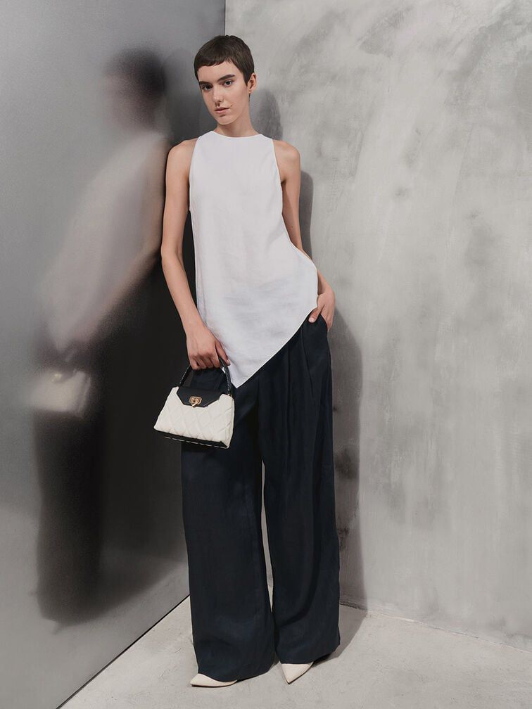 CHARLES & KEITH – Arwen Quilted Braided-Strap Top Handle Bag (Off White)