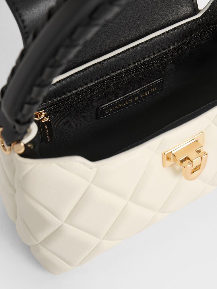 CHARLES & KEITH – Arwen Quilted Braided-Strap Top Handle Bag (Off White)