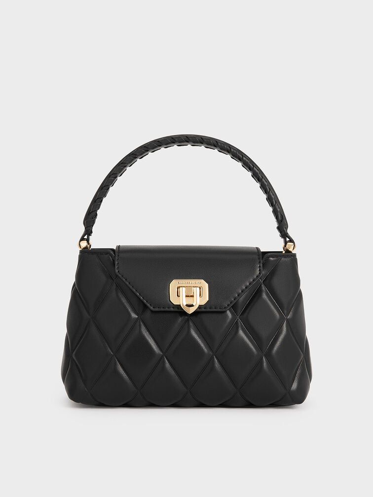 CHARLES & KEITH – Arwen Quilted Braided-Strap Top Handle Bag (Black)