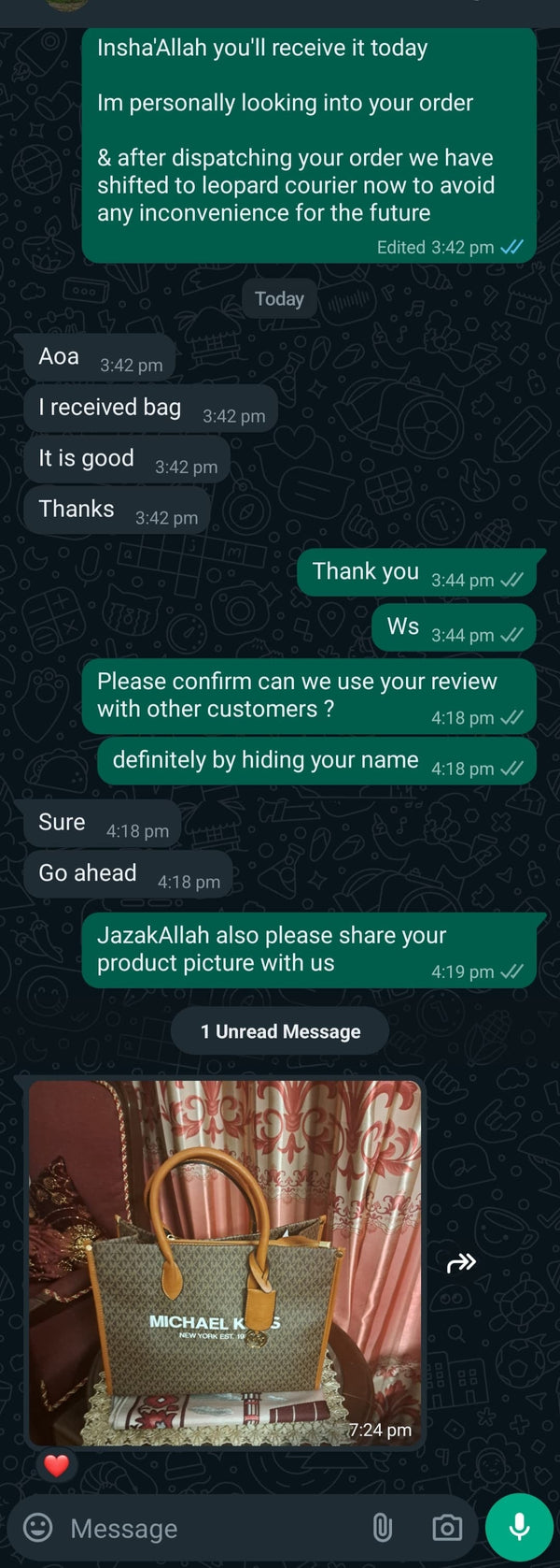 WhatsApp customer review screenshot