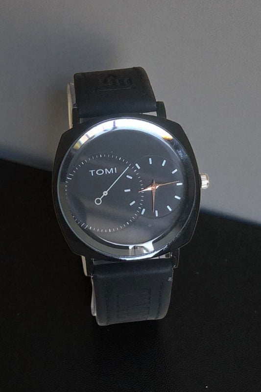 TOMI- T76 Black Dial With Luxury Stunning Leather Strap