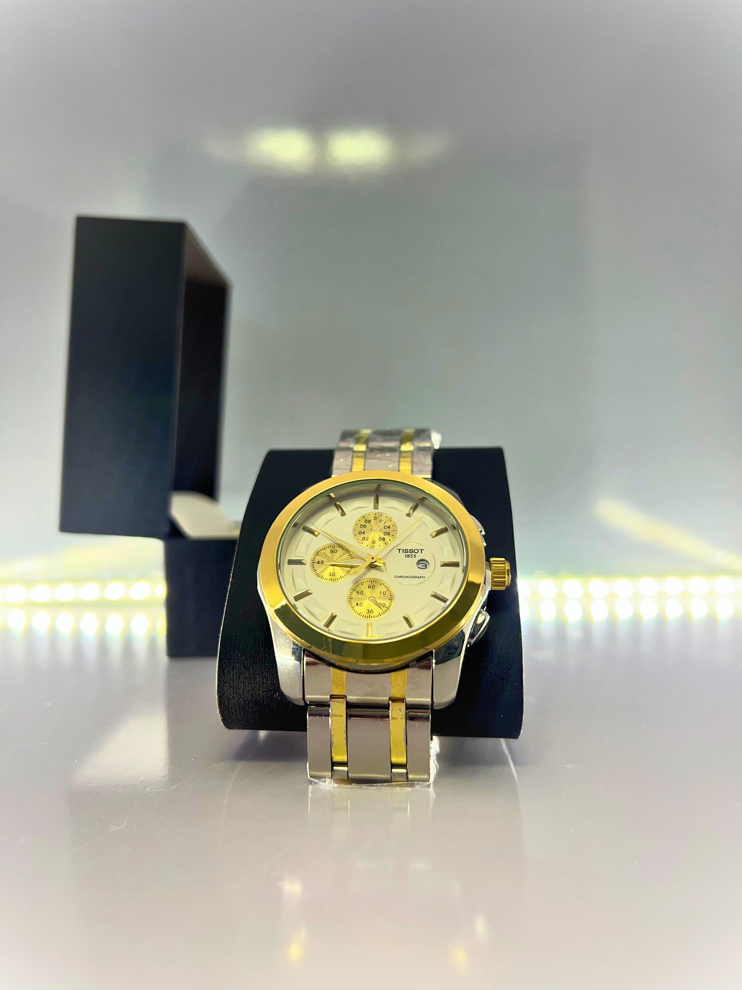 TISSOT- N21 Silver Golden Chain With Stunning White Dial In Luxury Look