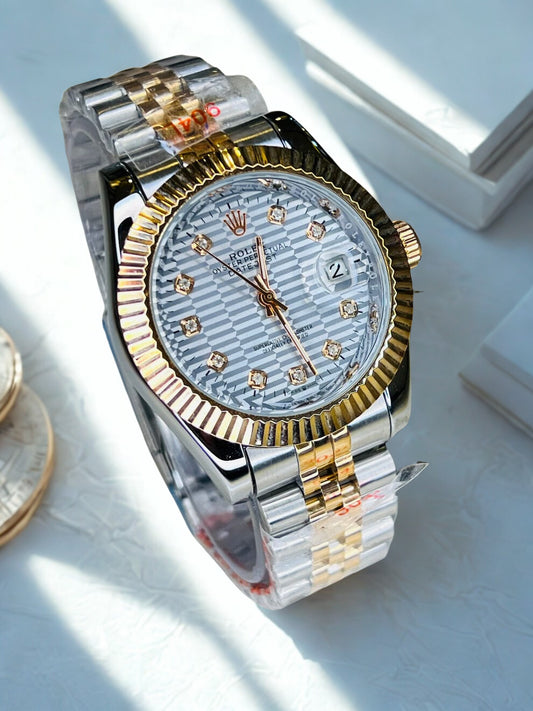 Rolex - DateJust - A Silver Rose Fluted Bezel White Dial Luxury Collection Watch