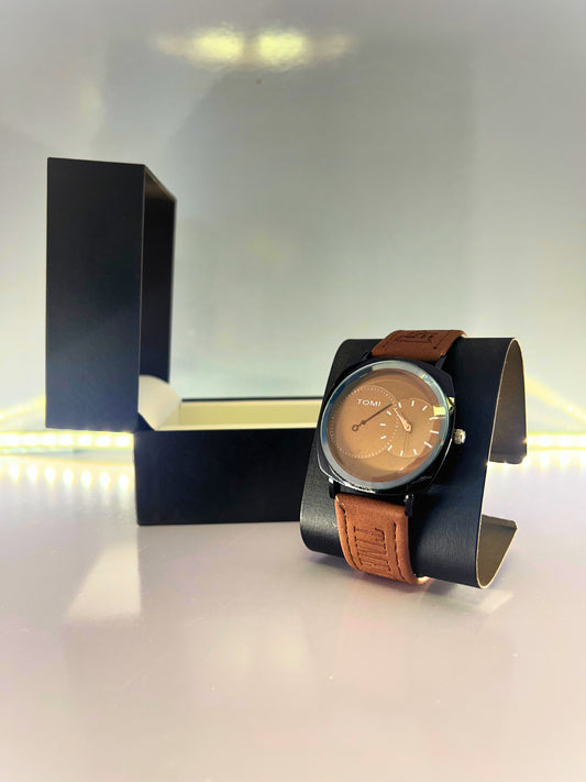 TOMI-Brown Dial With Leather Strap