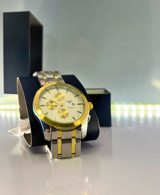 TISSIOT-Stunning Watch White Dial With Shining Silver Chain Strap