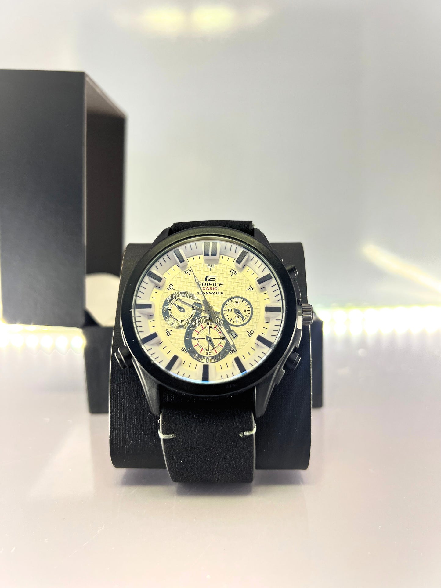 EDIFICE (CASIO) - N93 White Dial With Black Case Luxury Watch With Leather Strap