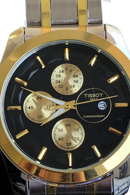 TISSOT- N21 Silver Golden Chain With Stunning Black Dial In Luxury Look