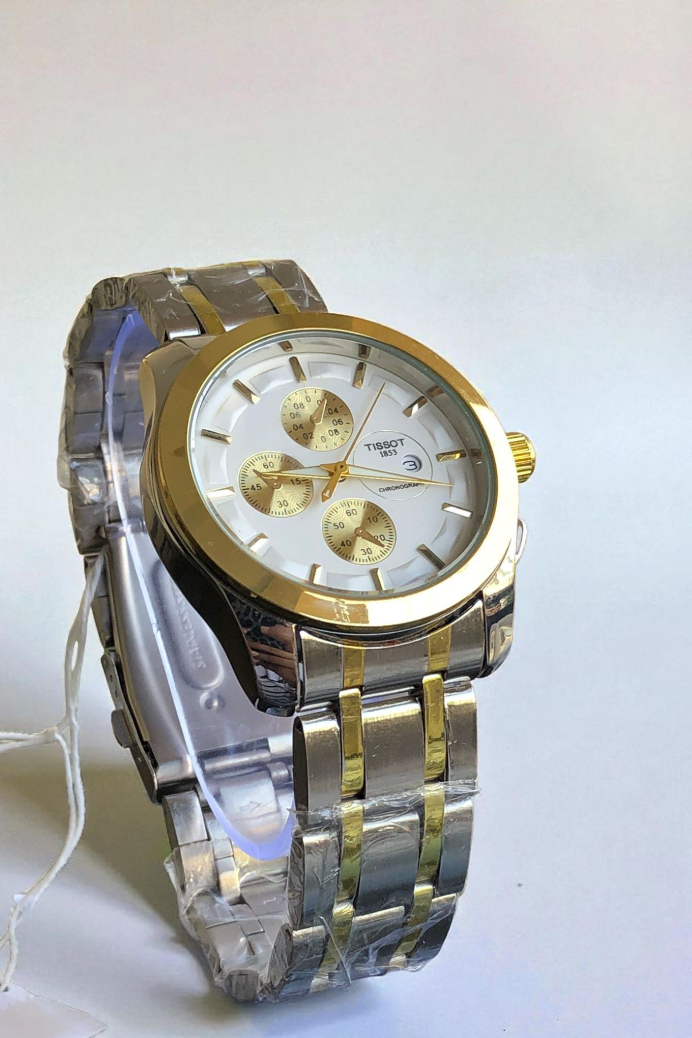 TISSOT- N21 Silver Golden Chain With Stunning White Dial In Luxury Look