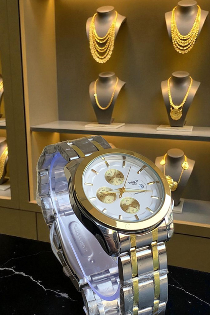 TISSOT- N21 Silver Golden Chain With Stunning White Dial In Luxury Look