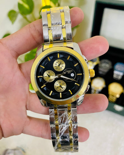 TISSIOT-Stunning Watch Black Dial With Shining Silver Chain Strap