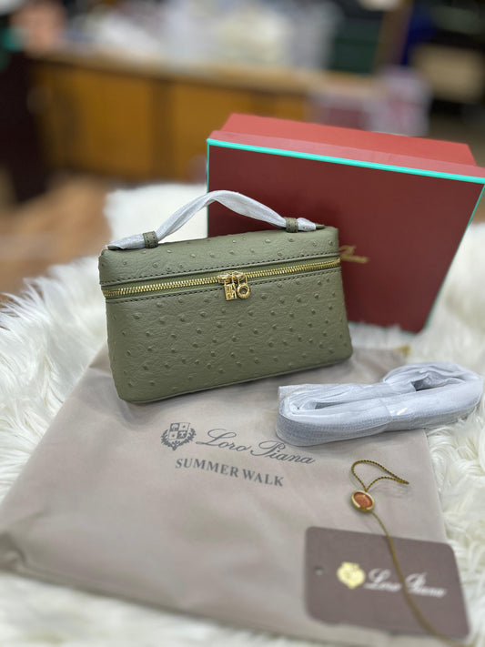 LORO PIANA RESTOCK – Extra Pocket L19 Women Bag (Ostrich Leather) (Olive Green)