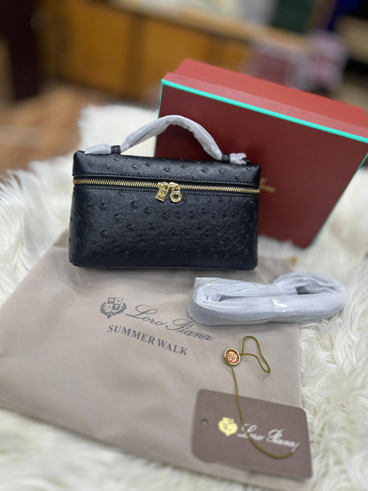 LORO PIANA RESTOCK – Extra Pocket L19 Women Bag (Ostrich Leather) (Black)