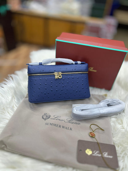 LORO PIANA RESTOCK – Extra Pocket L19 Women Bag (Ostrich Leather) (Blue)
