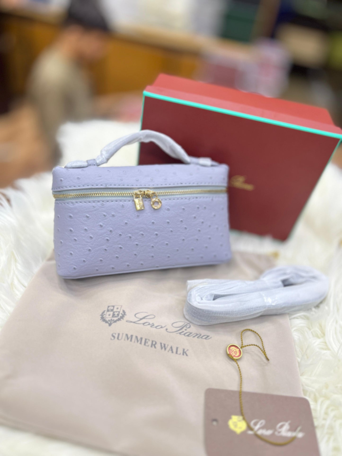 LORO PIANA RESTOCK – Extra Pocket L19 Women Bag (Ostrich Leather) (White)