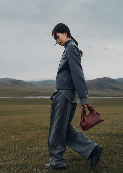 POLENE Numero Neuf Mini – Women Bag (Textured Ebony Edition) (Maroon)