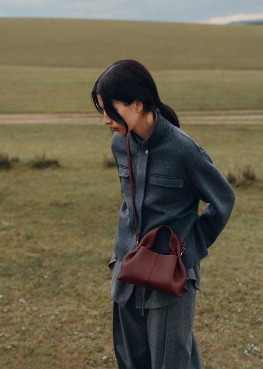 POLENE Numero Neuf Mini – Women Bag (Textured Ebony Edition) (Maroon)