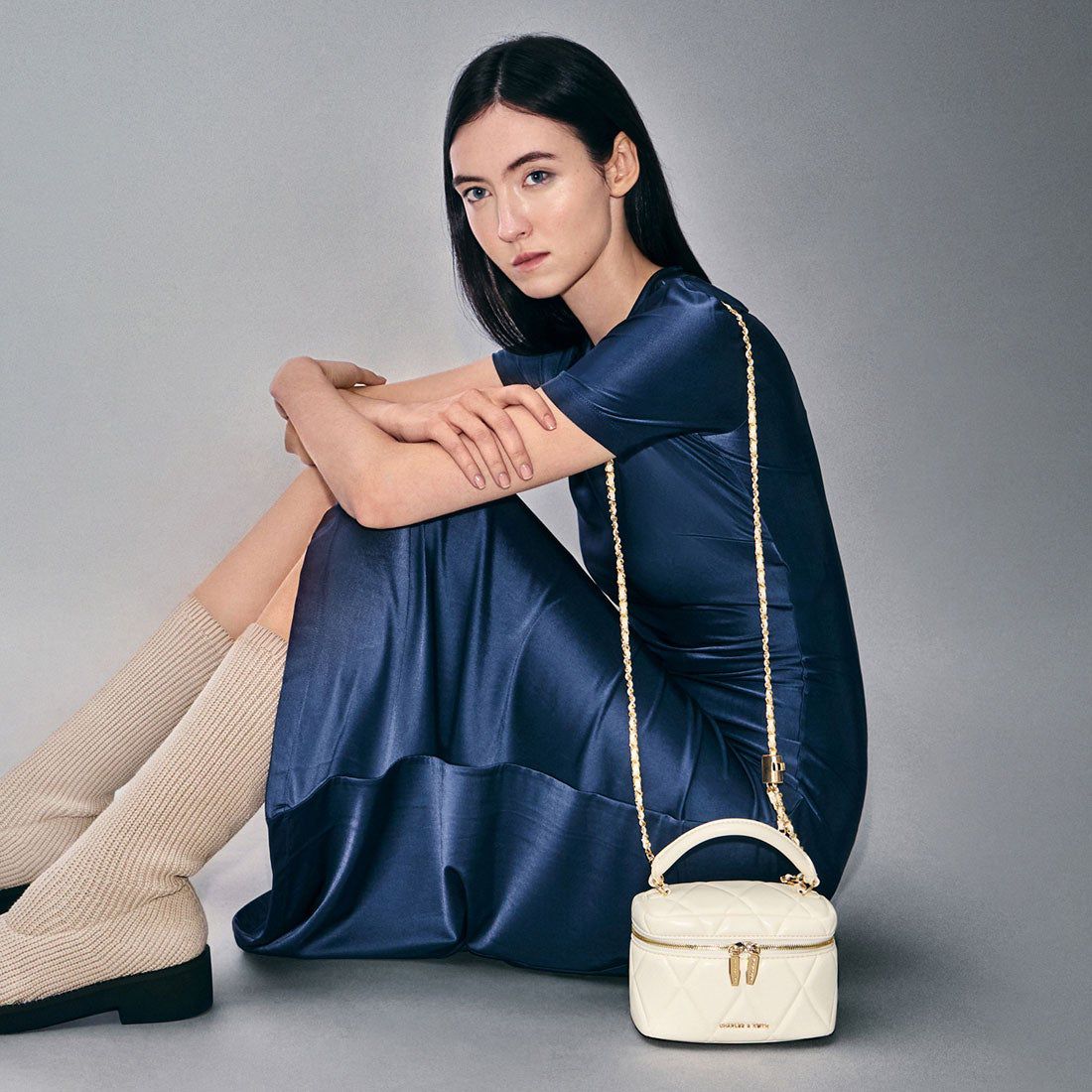 CHARLES & KEITH Crossbody – Women Bag with Long Chain (Black)