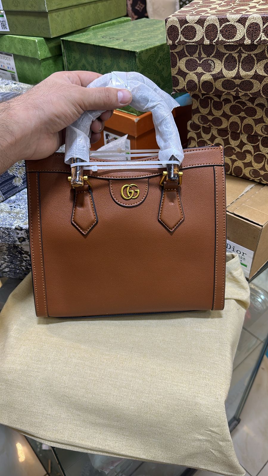 GUCCI Diana NM Bamboo Handle Tote – GG Canvas Women Bag (Brown)