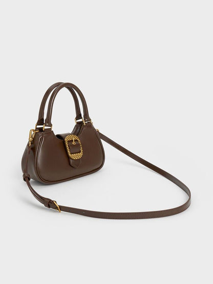 CHARLES & KEITH Avis Belted Top Handle – Women Bag (Faux Shearling) (Brown)