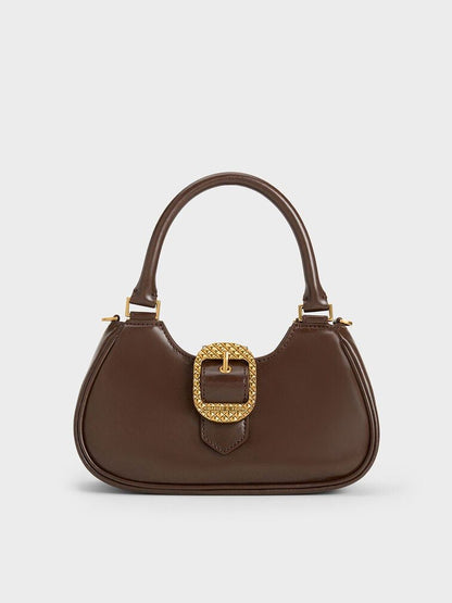 CHARLES & KEITH Avis Belted Top Handle – Women Bag (Faux Shearling) (Brown)