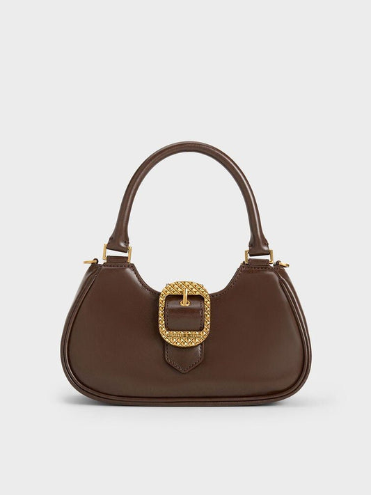 CHARLES & KEITH Avis Belted Top Handle – Women Bag (Faux Shearling) (Brown)