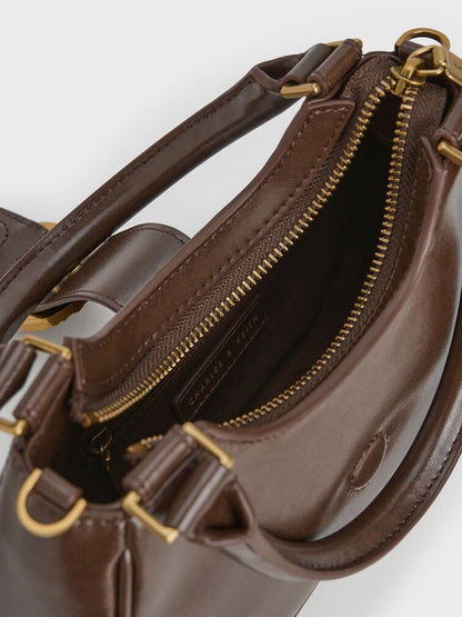 CHARLES & KEITH Avis Belted Top Handle – Women Bag (Faux Shearling) (Brown)