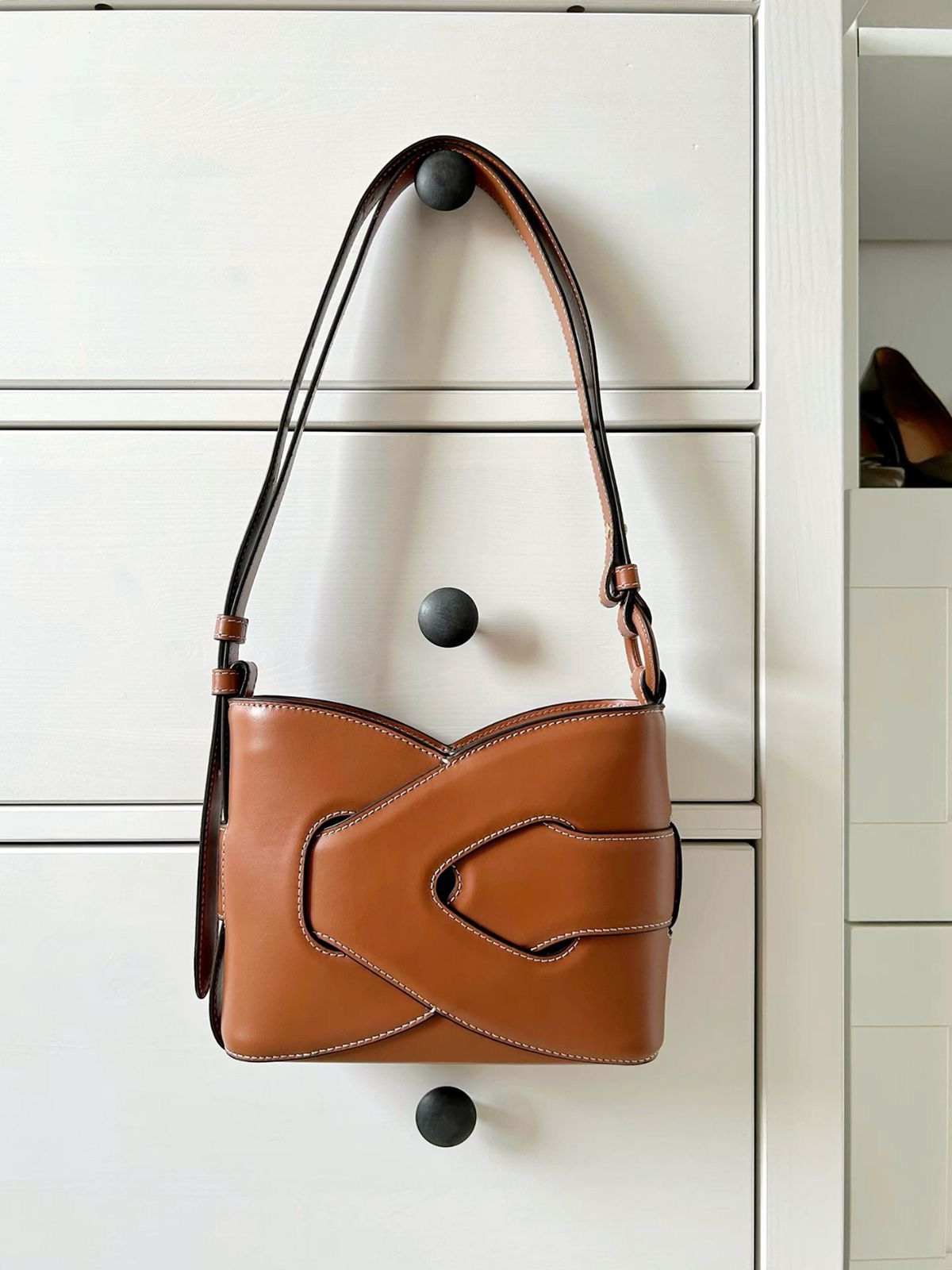 POLENE Nodde – Women Bag (Interlaced Leather Design) (Brown)