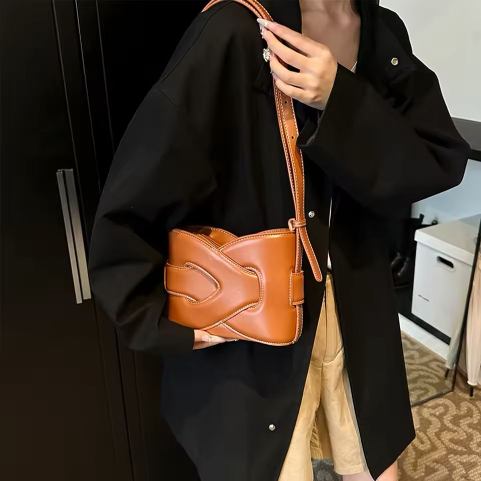 POLENE Nodde – Women Bag (Interlaced Leather Design) (Brown)