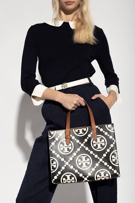 TORY BURCH Mini T Monogram Tote – Women Bag (Leather) (Black)