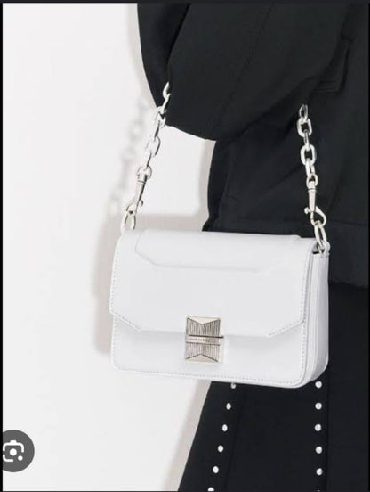 CHARLES &amp; KEITH Women Bag – Belted Design with Push-Lock Closure (White)