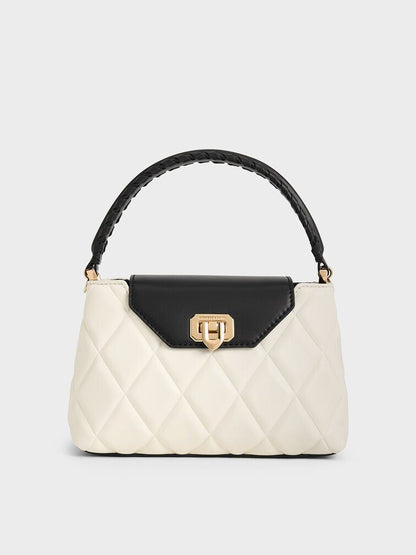 CHARLES & KEITH – Arwen Quilted Braided-Strap Top Handle Bag (Off White)