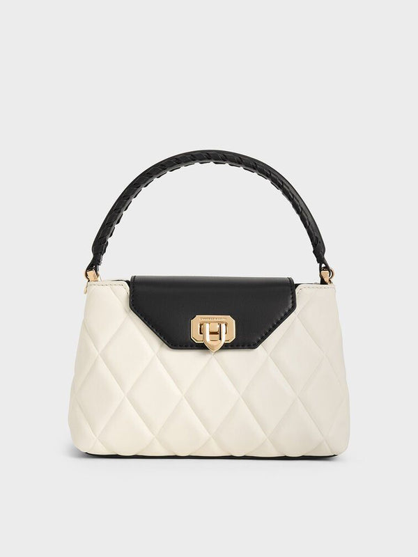 CHARLES & KEITH – Arwen Quilted Braided-Strap Top Handle Bag (Off White)