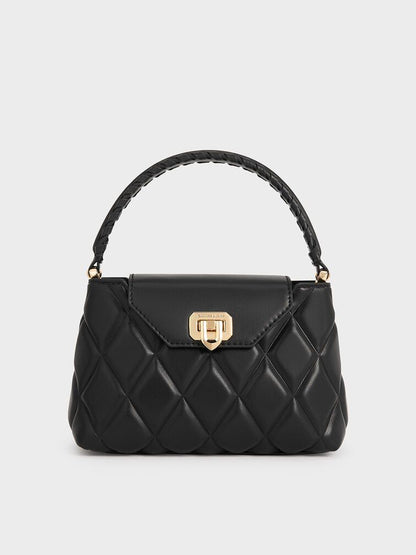 CHARLES & KEITH – Arwen Quilted Braided-Strap Top Handle Bag (Black)