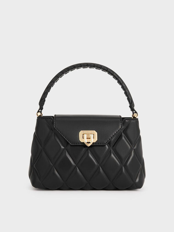 CHARLES & KEITH – Arwen Quilted Braided-Strap Top Handle Bag (Black)
